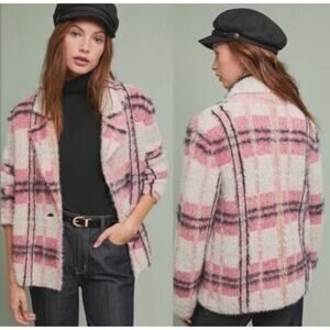 Anthropologie Maeve Aurelia Pink Alpaca/Wool Blend Fuzzy Oversize Jacket Size XL